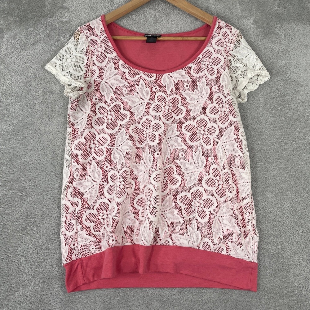 Wet Seal Lace Top Womens XL Pink Floral Crochet Overlay Y2K Boho‎ Coquette